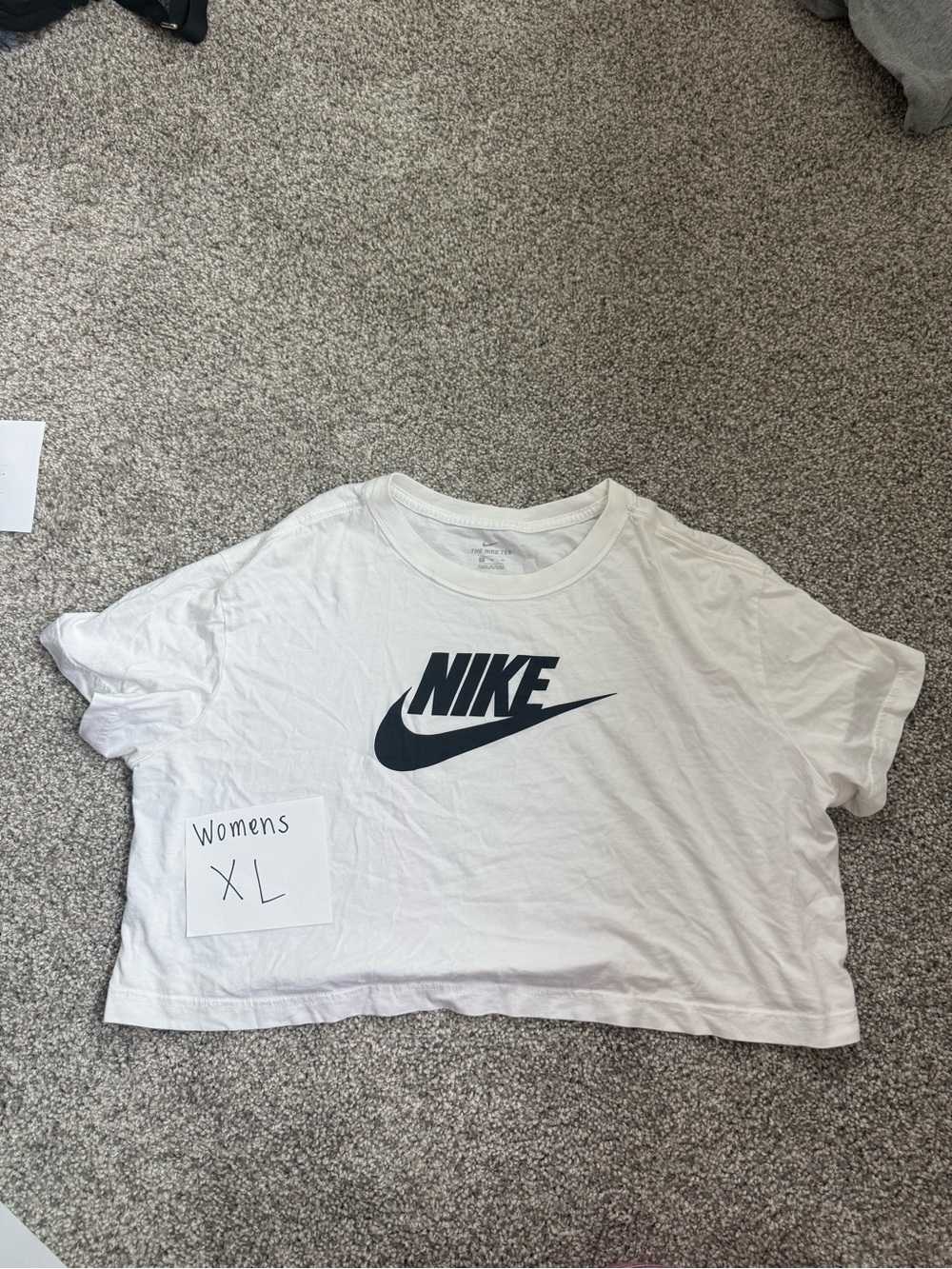 Nike White Crop Tee with Black Swoosh Logo